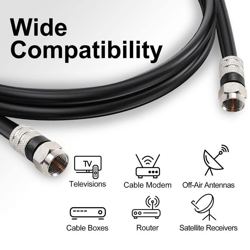 Postta Digital Coaxial Cable(30 Feet) Quad Shielded Black RG6 Cable with F-Male Connectors - Image 2